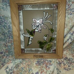 Elegant Glass Art with Hummingbird and Flower X1